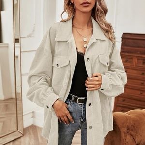 Solid flap corduroy button down jacket oversized